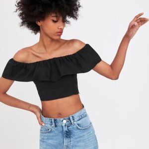 Zara Black Ruffle Crop Top w/ Removable Straps  M